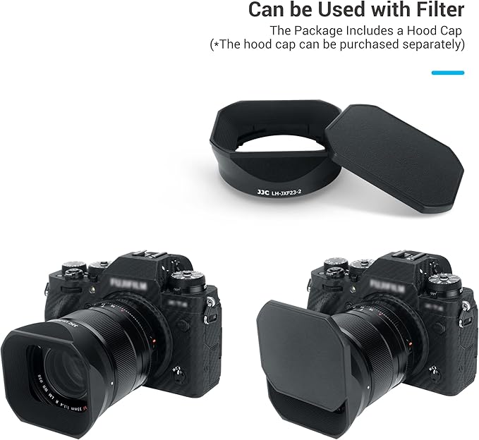 JJC Metal Square Lens Hood for Fujifilm Fuji Fujinon XF 23mm F1.4 R LM WR & XF 33mm F1.4 R LM WR Lens Replaces Fuji LH-XF23 II/LH-XF23-2 Lens Hood with a Hood Cap on X-T4 X-T3 X-Pro3 X-Pro2 Camera