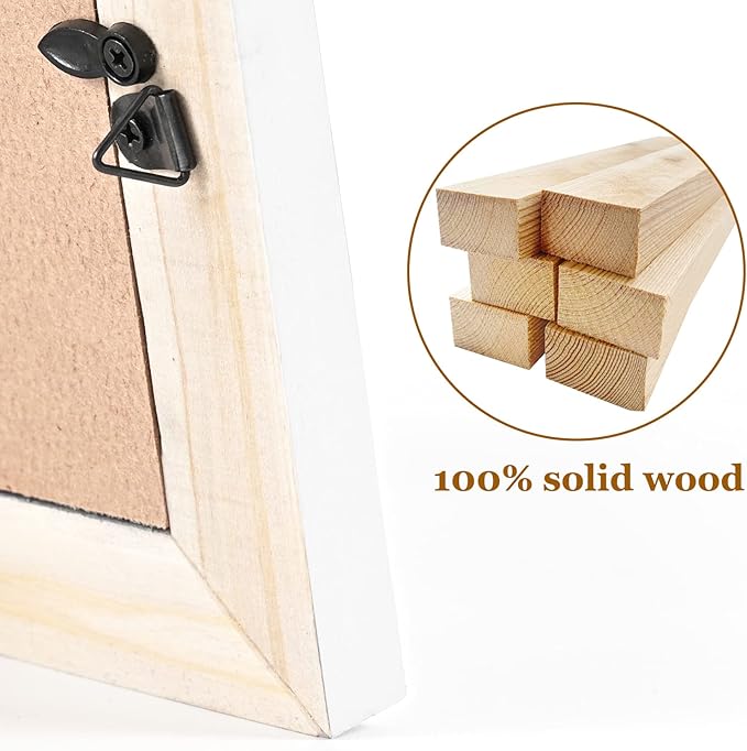 Wood Picture Frame 4 x 6 Retro White Photo Frames with Real Glass Solid Wooden Photo Frame Standing for Tabletop Hanging Wall Vintage Farmhouse Home Desk Office Decor Handmade Family Picture Frame Gift