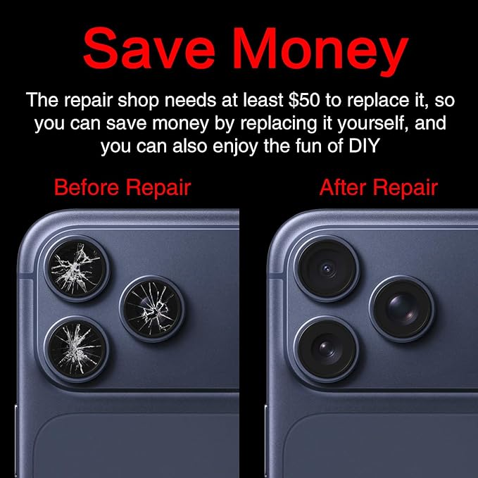 for ASDAWN Back Rear Camera Lens Glass Replacement for iPhone 17 Pro Max and 17 Pro Camera Glass Lens Replacement with Pre-Installed Adhesive + Repair Tool Kit + Installation Manual