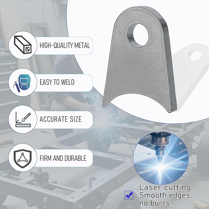 Weld on Tabs, Steel Shock mounts, Universal Weld on Tabs Axle Mount with a 1/2" Hole. 2-3/8" Height, 1-3/4" Wide, 1/4" Thick Fits 1.5" to 1.8" Axle Pack of 4 Tabs Steel Mounting Bracket OywhC-7
