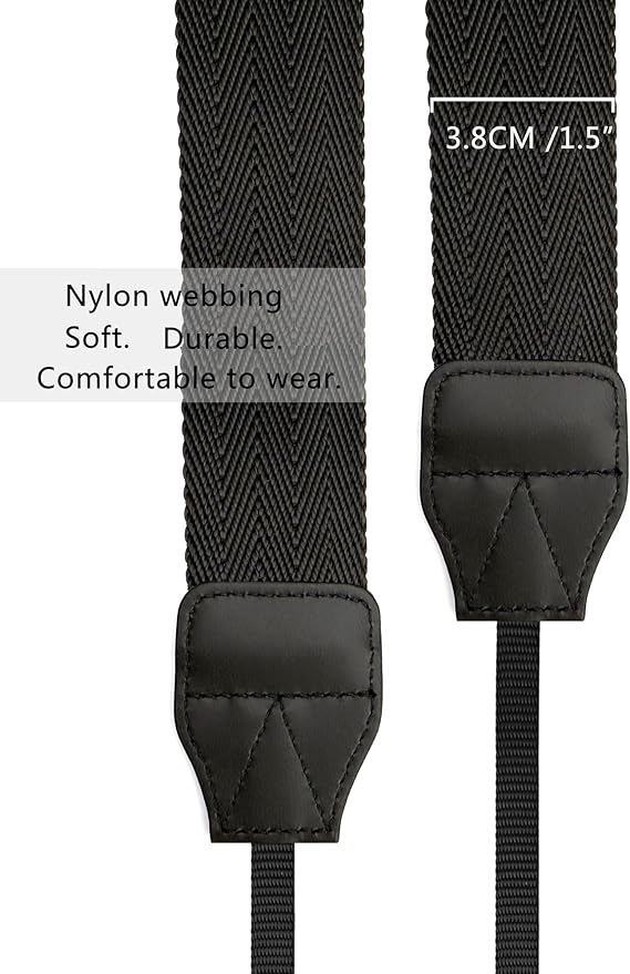 Camera Neck Shoulder Strap for Man Woman Photographers,Wide Strap for SLR DSLR Mirrorless Camera,Adjustable Nylon Digital Camera lanyard belt, Binoculars Strap with Quick Release Buckles,Black,55 inch