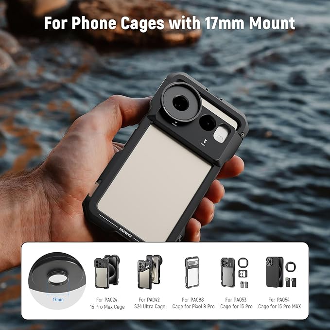 NEEWER 17mm to 37mm Lens Filter Adapter Ring, Compatible with Beastgrip 37mm Lenses Phone Cage Rig Stabilizer for iPhone 16 15 Pro Max Plus S24 Ultra for Video Recording, PA061