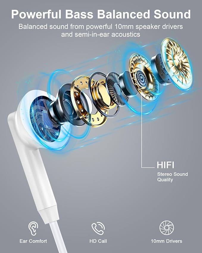 iPhone 17 16 USB C Wired Headphones with Microphone, Noise Cancelling Earbuds USBC for iPhone 16e 16 Pro Max 15 Plus, Samsung Galaxy Bud S25 Ultra Apple Wired Ear Buds in-Ear Type C Plug Earphones Mic