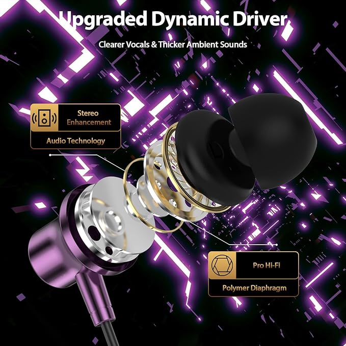 Jiunai USB C Earbuds for iPhone 17 16 Type C Wired Headphones Mic In Ear Buds Magnetic S M L Ear Tip Plug & Play HiFi Sound Corded Earphones for iPhone 15 Galaxy S26 S25 S24 for iPad Pixel 10 9 Purple