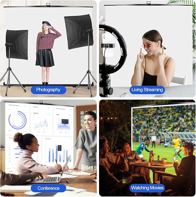 FUDESY 78.7 x 93in Large Collapsible White Backdrop Screen, Portable Retractable Pull Up Panel Wrinkle-Resistant Photo Background for Streaming, Video Conference, Photographic Studio