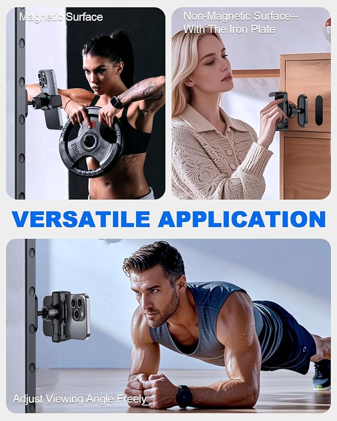 UBeesize Gym Magnetic Phone Holder, 1-Sec Install 360° Adjustable Ball Joint and Durable Base, Universal Magnetic Phone Mount with Smartphones Works on Any Surface (Metal Plate Included)