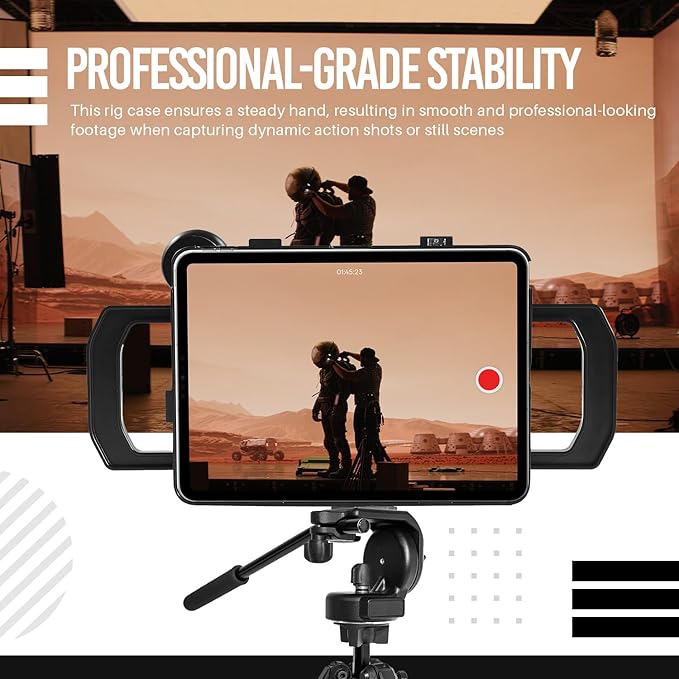 MegaMount Rig Case Video Stabilizer for iPad 10.9 inch (Latest 10th Gen Model) Handheld Tablet Stabilizers w/Swing Handle, Cold Shoe Mounts, Tripod Mount for Videography, Vlogging, Film Making