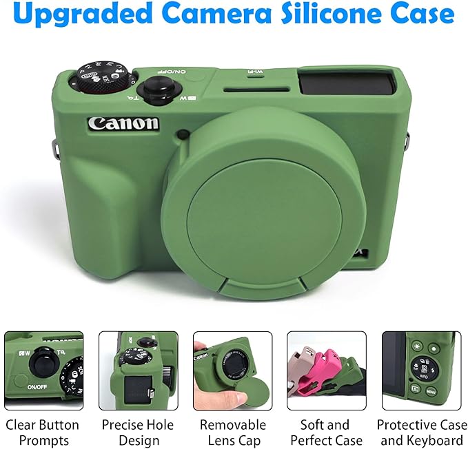 Easy Hood Camera Case for Canon Powershot G7 X Mark III Digital Camera,Silicone Soft Camera Case with Button Marker Removable Lens Cover Protective Body Skin for Canon G7X III DSLR Camera Green