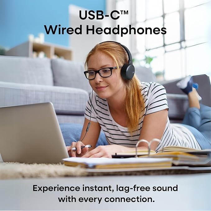 JVC USB-C Wired On-Ear Headphones with Mic – Comfortable All-Day Wear, Clear Calls, Rich Sound – Foldable & Lightweight – Tangle-Free Single-Sided Cable – Great for Gaming & Work from Home