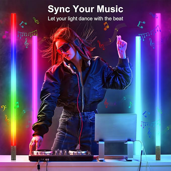 4Pack RGB Tube Light Bar with Stand, 5000mAh Battery Powered LED Video Light Wand Handheld Color Neon Tube Lights Stick for Stage DJ Dance Club Party Photography Studio Lighting