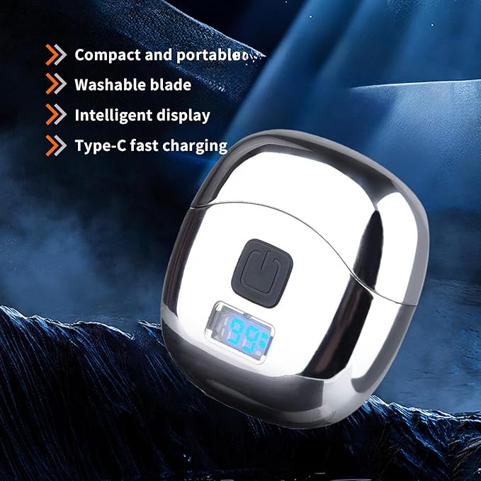 Pocket Shaver for Men, Small Electric Razor for Travel and Car, Double Track Cutter, Type-C Rechargeable, Washable Head Mini Shaver with LED Display