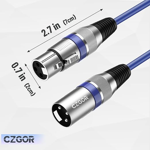 XLR Cables 15 ft 6 Pack, 3-Pin Microphone Male to Female Cable, Compatible with Stage Light DMX Cord, Microphones, Mic Mixer, Speakers and More, Multi-Color