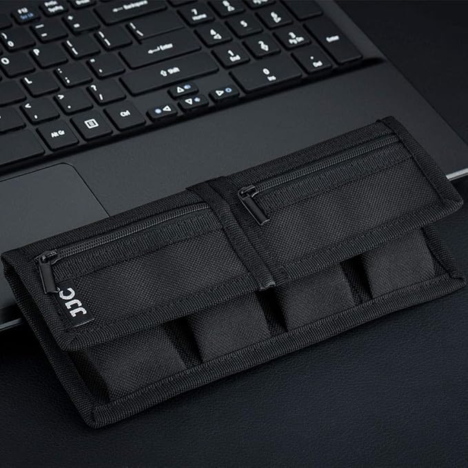 Camera Battery Pouch Holder Case for 4 PCS Sony NP-F550 NP-FW50 NP-FZ100 NP-BX1 Canon LP-E6 LP-E8 LP-E10 LP-E12 LP-E17 Fuji NP-W126 Nikon EN-EL14 EN-EL15 with Zipped Pocket to Store SD TF XQD CF Cards