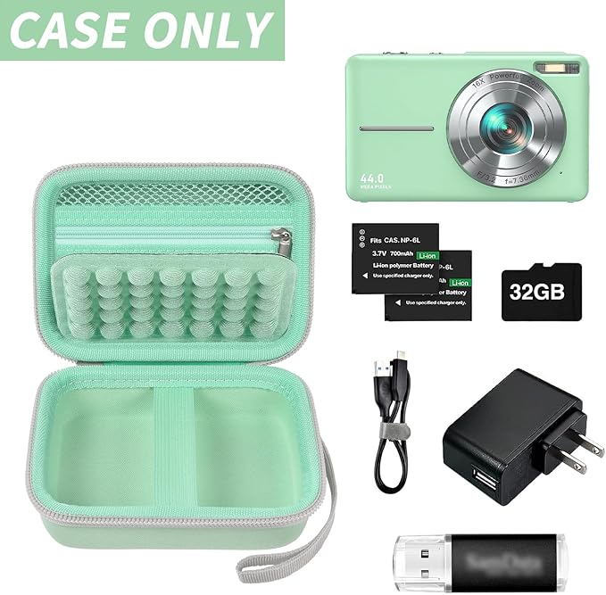 Digital Camera Case for CAMKORY/for Kodak Pixpro/for VAHOIALD/for Sony DSCW800 830/ for Canon PowerShot 180 190. Vlogging Cameras Storage Holder for Accessories (Box Only)-Green