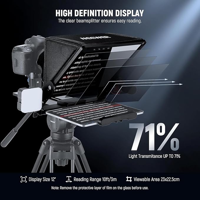 Neewer Teleprompter with Arca Type Camera Mount, Cold Shoes, RT113 Remote Teleprompter App, Online Teaching/Vlogger/Live Streaming Prompter for iPad Tablet, Assembly Free, X12II