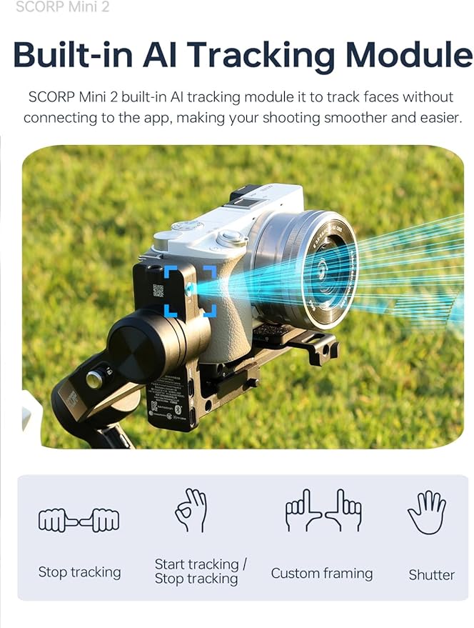 FeiyuTech SCORP Mini 2 [Official] All in One Gimbal Stabilizer, 3 axis Stabilizer for Mirrorless Cameras,Smartphone,Action Cameras, AI Tracking Gimbal for Canon/Sony/Fujifilm,Gopro12,iPhone 15Pro max