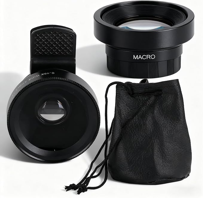Yosoo Phone Camera Macro Lens, 2 in 1 Lens Set, 0.45X Wide Angle & 12.5X Macro, Clip-on for Most Smartphones