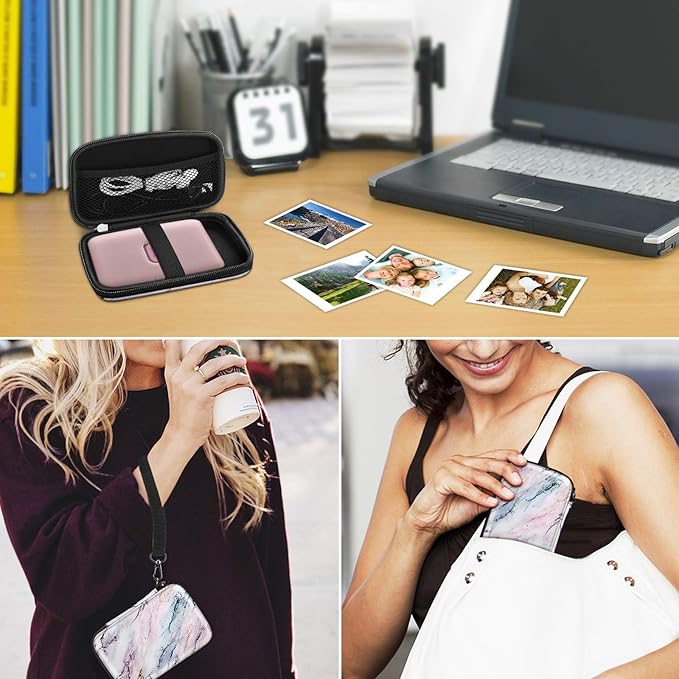 FINTIE Case for HP Sprocket Select/Sprocket Plus Smartphone Printer, Canon Ivy Mini/CLIQ 2/CLIQ+2 Instant Camera - Shockproof Hard Shell Carrying Case, Marble Pink