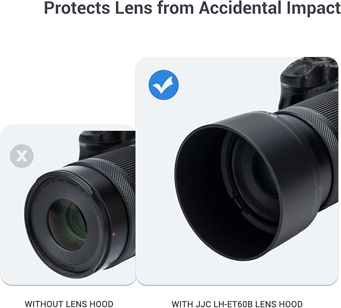 JJC ET-60B Lens Hood for Canon RF-S 55-210mm f/5-7.1 is STM Telephoto Zoom Lens on Canon R50 R100 Replaces Canon ET-60B with Reversible Design, Compatible with 55mm Filter and Lens Cap