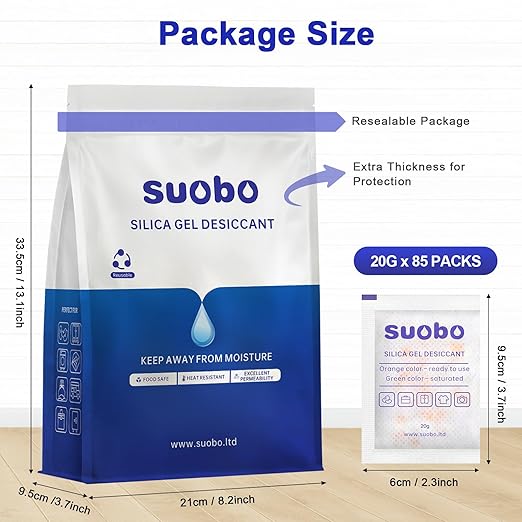 Silica Gel Packets, 20 Gram 85 Packs Moisture Absorbers for Food Grade, Desiccant Packs for Storage with Color Indicating, Rechargeable Silica Packets for Food Storage, Electronics, Tools, Safes