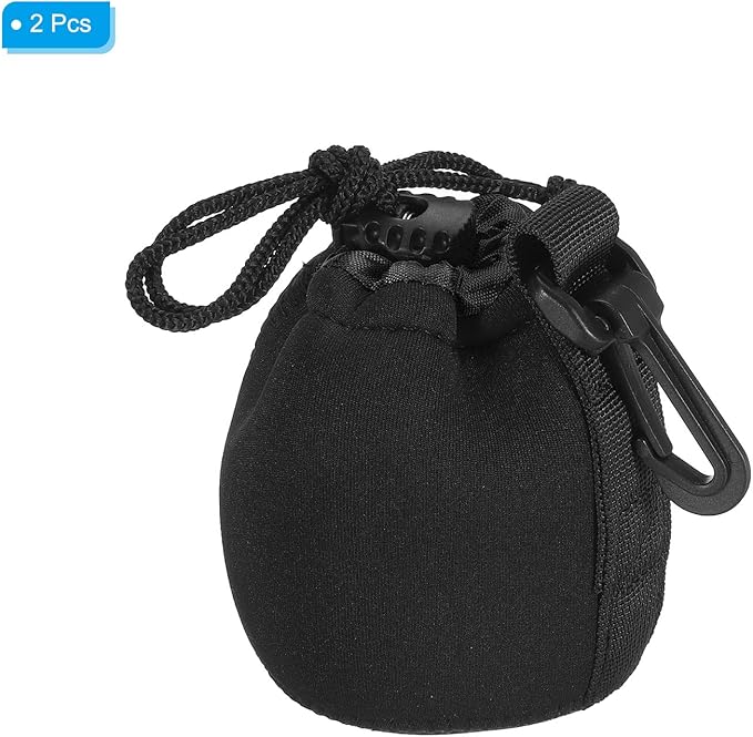 PATIKIL Camera Lens Bag, 2 Pcs 2.8" IDx3.9 H Drawstring Lens Pouch with Thick Protective Neoprene, Lens Case for DSLR Camera Lens, Water Coffee Cups Black