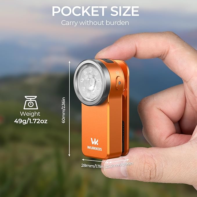 Wurkkos HD03 EDC Flashlight Rechargeable Clip-on Light, 680Lumens Mini Pocket Flashlight with RGB, Magnetic Small Flat Flashlight for Camping, Repairing, Signaling, Cycling (Orange)