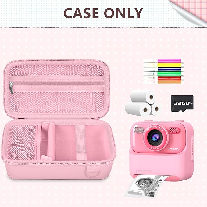 Leayjeen Kids Camera Case Compatible with Cimizi/Gofunly/Aasonida/CAMCLID/LETSHAHA Kids Instant Print Camera, Kids Instant Camera for 1080P Printed Photos,Birthday Gifts for Kids-Pink(Case Only)