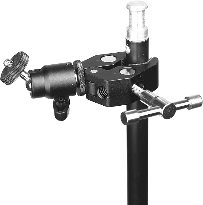 ChromLives Camera Clamp Mount Ball Head Clamp Super Clamp and Mini Ball Head Hot Shoe Mount Adapter with 1/4"-20 Tripod Screw Compatible with LCD/DV Monitor, LED Lights, Flash Microphone and More