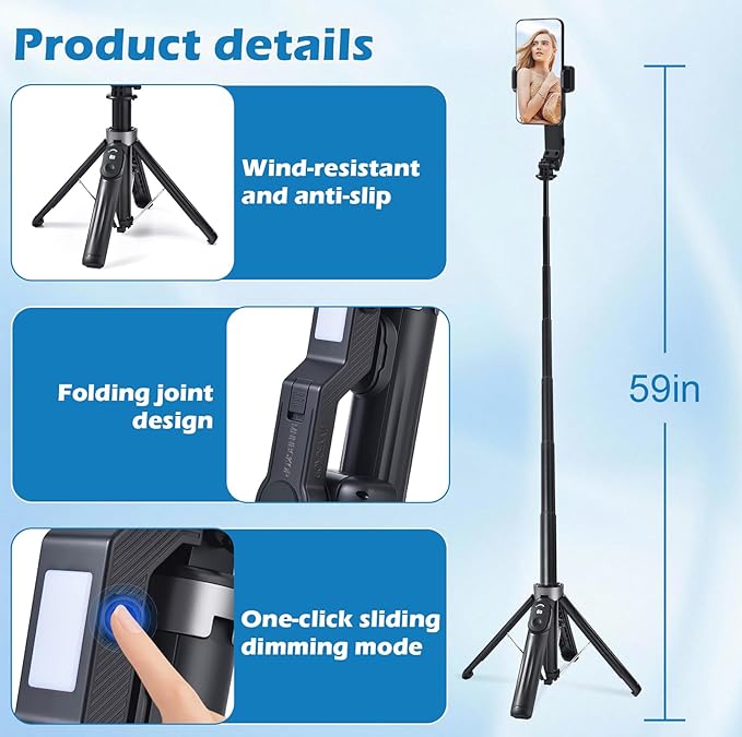 Phone Ptabilizer for Video Recording, 3-in-1 Selfie Stick & Tripod, 360° Auto Rotation, Gimbal stabilizer for iPhone、Superior Stabilization for Vloggers, TikTok, Travel (iPhone/Android/GoPro)