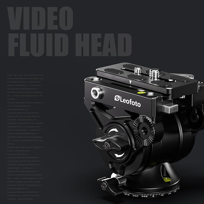 Leofoto Professional Fluid Video Head with Flat Base and Adjustable Handle, Fluid Dampened, 360º Panning with Pan Lock, Heavy Duty for Video Cameras, Weight 0.75kg/1.65lb, Load up to 11lbs (BV-10L)