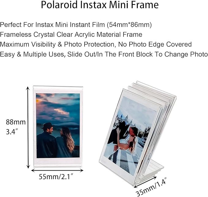 LAGIPA 2x3 Instax Mini Picture Frame, Desk Polaroid Photo Frame, Cute Small Wallet Size Acrylic Photo Frame for Fujifilm Instax Mini Instant Films (5 Packs)