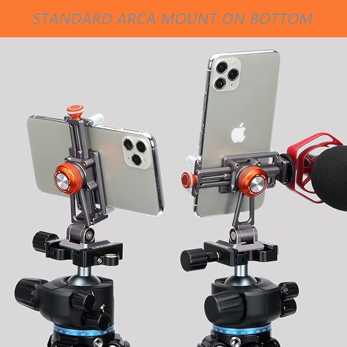 Metal Cell Phone Tripod Mount, Smartphone Tripod Mount Adapter with Cold Shoe, Cell Phone Stand Holder Clamp for iPhone 6 7 Plus 11 12 13 Pro Samsung Google