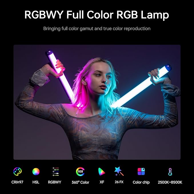 VILTROX 2 Pack LED Stick Light Kit, 30W Full Color LED Tube Light with Built-in 14.8V/3300mAh Battery and USB-C 35W Fast Charging, RGBW Video Light for Photography and Filmmaking (K90 Kit)