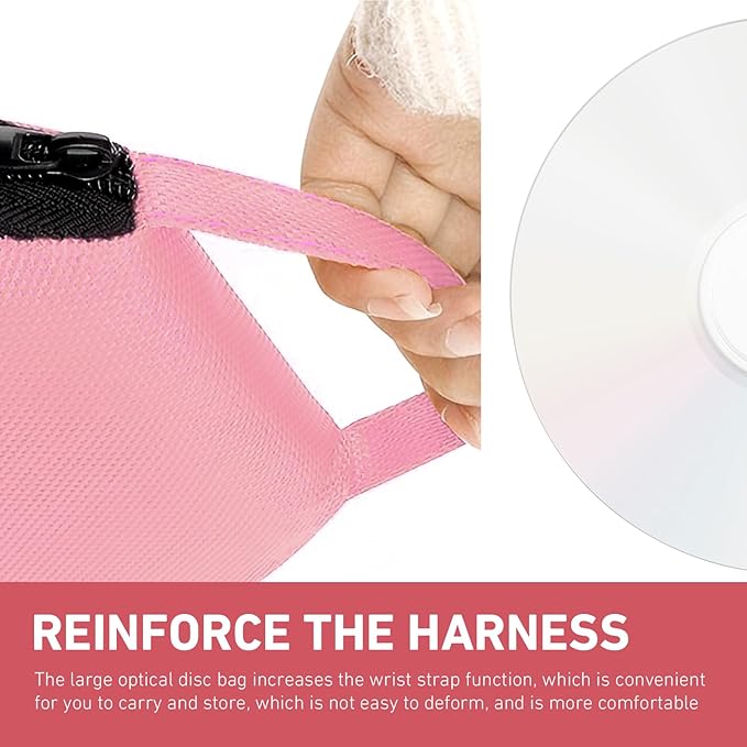 1 PC Car CD Case, Oxford Cloth Round CD Storage Bag with Handle, Waterproof Portable Large Capacity DVD Wallet File Organizer, Universal for Most Cars, Homes (Pink)