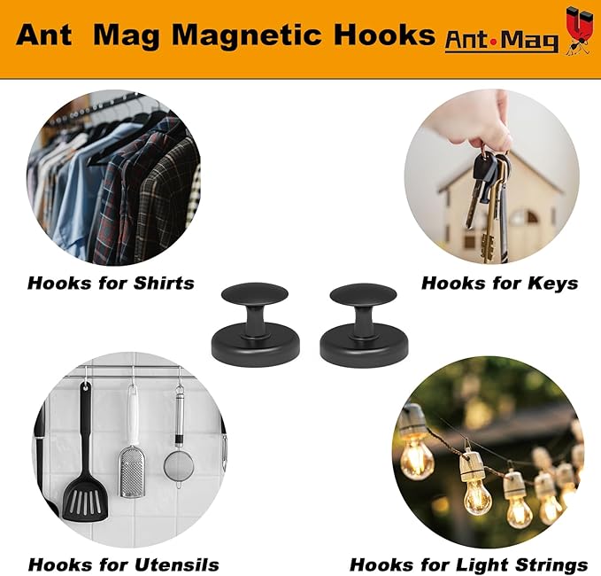 Ant Mag Magnetic Hooks Heavy Duty for Coat Hanging Strong Magnetic Hangers for Metal Surface Great Organization for Cruise Cabinet Door Kitchen Room Office