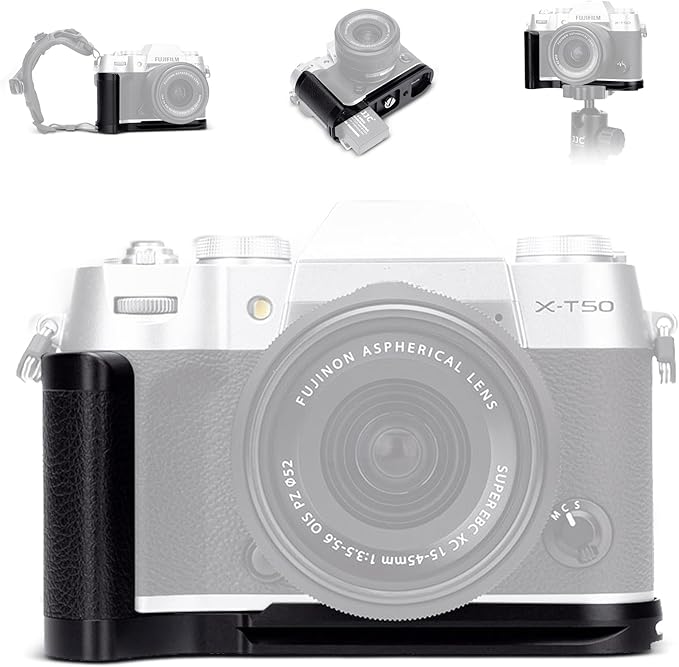 X-T50 Handgrip,L-Shape Bracket Handle for Fujifilm X-T50 XT50 Camera with Built-in Arca Quick Release Plate & Battery Compartment Opening,X-T50 Hand Grip Holder Anti-Slip Pads Design - Black