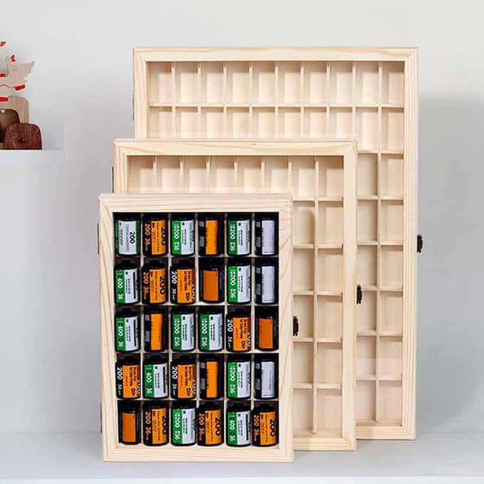 Multipurpose Wooden Film Roll Display Case for Photography Enthusiasts Canister Collector Storage Box with Lid Transparents Organiser