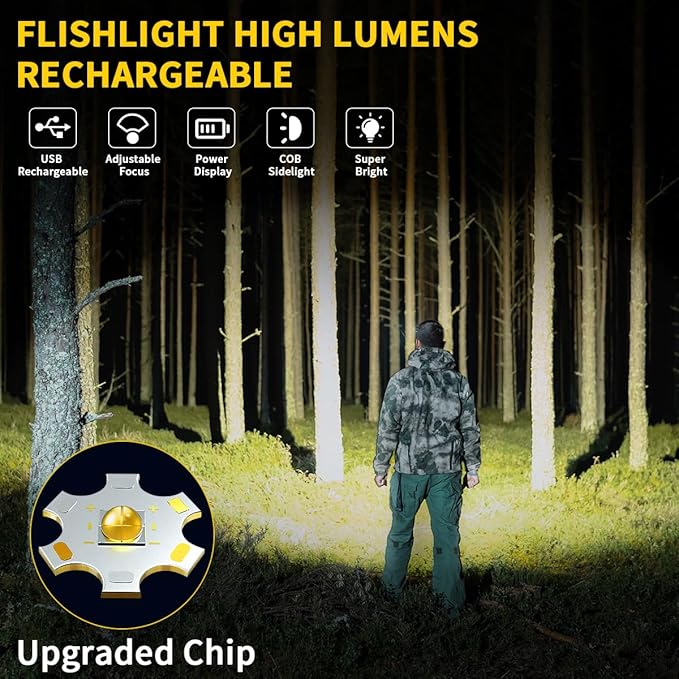 Rechargeable Flashlights High Lumens, 7Mode Flashlights Rechargeable, Super Bright Flashlight Camping, Adjustable Tactical Flash Light High Powered, LED Flashlight for Home Emergency 4Pack