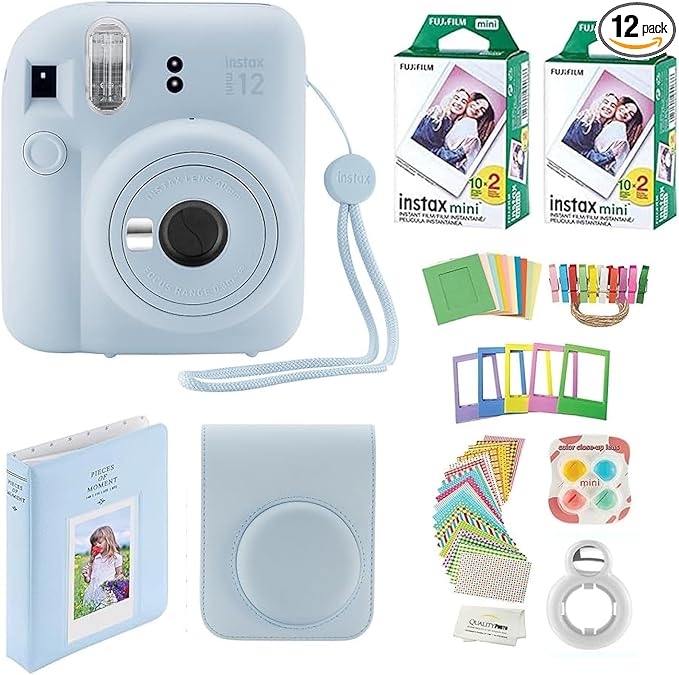 Fujifilm Instax Mini 12 Instant Camera + 40 Photo Prints + Quality Photo Value Bundle, Case, Decoration Stickers, Frames, Photo Album, (Pastel Blue)