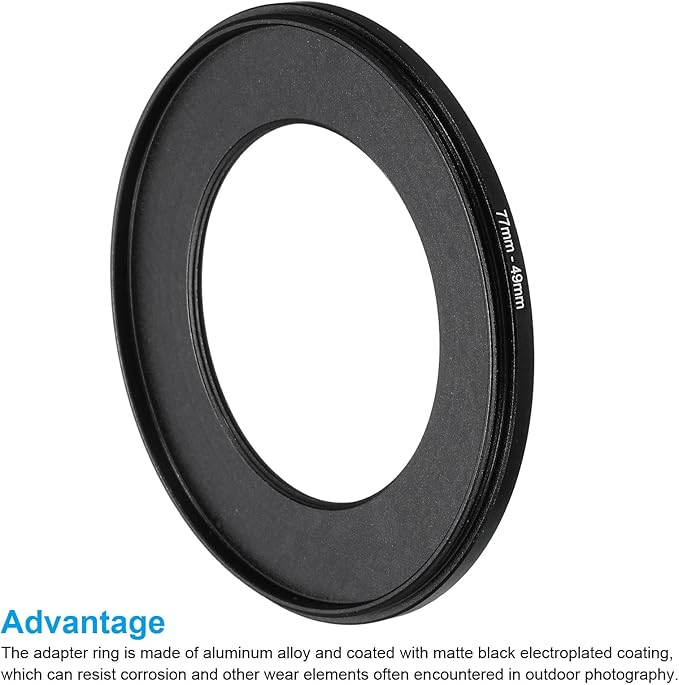 PATIKIL 77mm-49mm Metal Step Down Ring, Camera Lens Filter Adapter Ring Aluminum Filter Adapter Ring for Camera Lenses Hood, Black