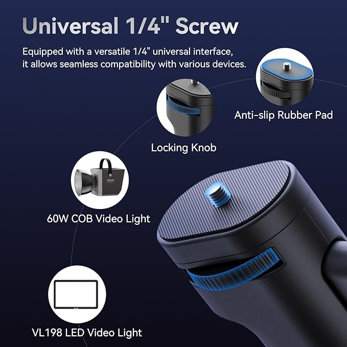 Ulanzi LA03 Handheld Light Stand Adapter, Quick Adjustment DSLR Mirrorless Camera Camcorder Monocular Hand Grip Stabilizer with 1/4" Screw, Portable Handheld Grip for COB Light, Tripod, Phone Clips