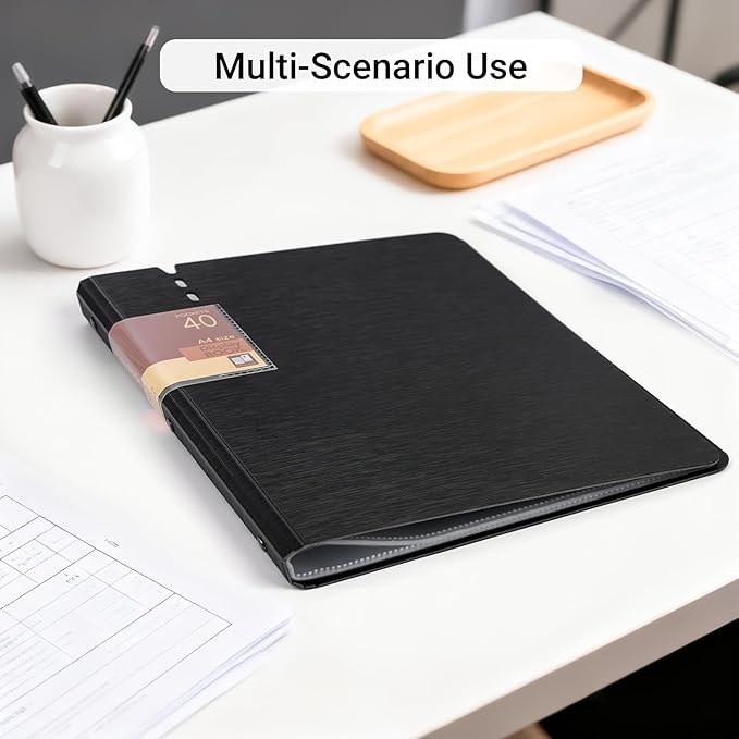 WORPSON Presentation Binder 40-Pocket, Displays 80 Pages, 9x12 inch with Plastic Sleeves, Portfolio Organizer for Documents, Certificates, Artwork, Photos, Clear Sheet Protectors (Black, 1 Pack)
