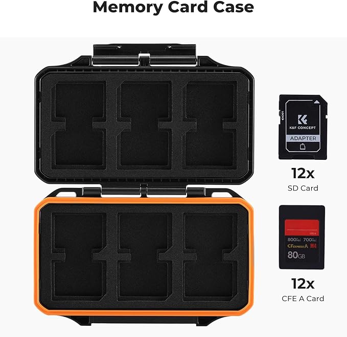 K&F CONCEPT 24 Slots Memory Card Case, Water-Resistant Shockproof Memory Card Storage Carrying Case for 12 SD SDXC SDHC Cards, 12 CFexpress Type A Cards