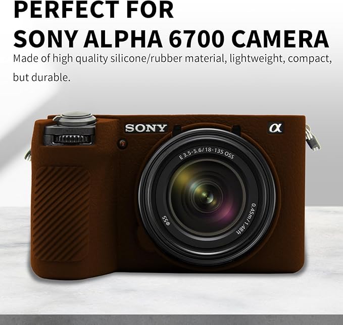 Easy Hood Camera Case for Sony Alpha 6700, Soft Silicone Protective Cover a6700 DSLR Camera Anti-Scratch Slim Fit Body Skin Protector Housing Sleeve for Sony A6700 Mirrorless Camera Brown
