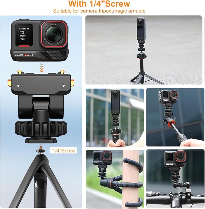 Cold Shoe Adapter Mount with Magnetic Quick Mount Holder, 160 Tilt Adjustable, Universal Action Camera Accessory for Insta360 Ace Pro2 / AcePro / Ace, with 1/4" Screw Hole