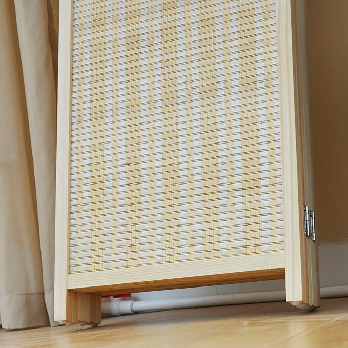 6 Panel Bamboo Room Divider and Folding Panel Screen,Bamboo Panel Divider for Room Separation,Beige,67" H x 92.1" W