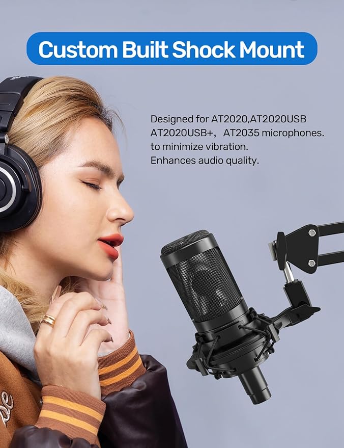 Custom Built Shock Mount with Pop Filter for AT2020 Microphones, Reduces Vibration Noise and Shockmount Improve Recording Quality for Audio Technica AT2020 AT2020USB+ AT2035 AT4040 Condenser Mic