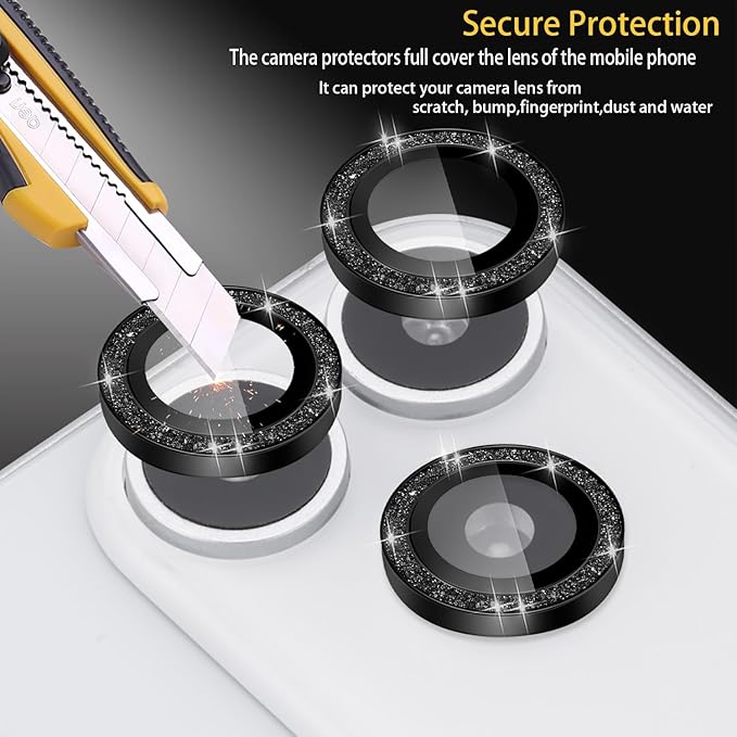 Camera Lens Protector for iPhone 17 Pro/17 Pro Max, Aluminum Alloy Tempered Glass Lens Protector with Installation Frame Fits for iPhone 17 Pro/17 Pro Max (Glitter Black)