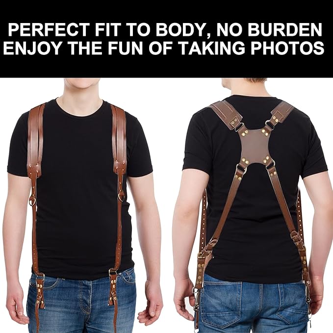 KINGTAIXIN Camera Harness, Dual Camera Harness for Photographers, Leather Camera Strap for Two-Cameras for DSLR/SLR Strap