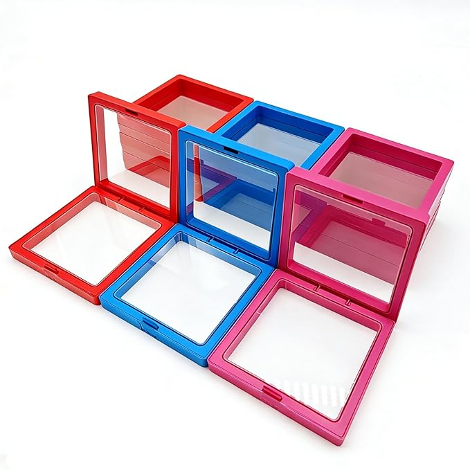 12PCS 3D Floating Frame Display Stand, Jewelry Box, Gift Box, Ornament Organizer, Small Travel Jewelry Box, PE Film Anti-Oxidation, Suspended Display Box Stackable (3.54*3.54，Type 3)